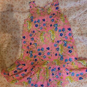 LIKE NEW Lilly Pulitzer Girls dress pink with gold tigers blue flowers Med 6-7